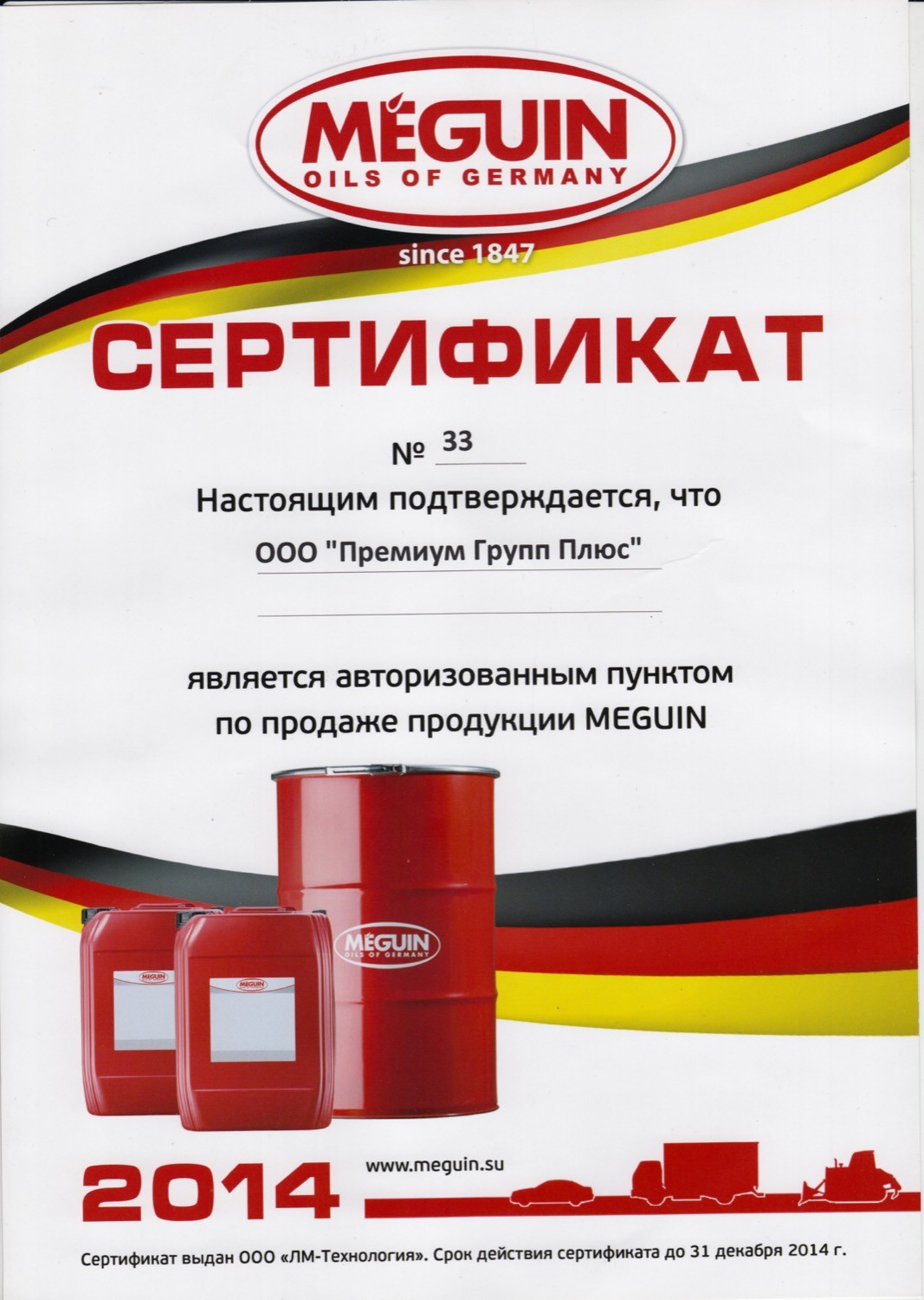 Сертификат MEGUIN 2014