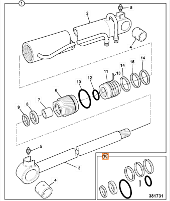 Ремкомплект гидроцилиндра JCB (OEM) 991/00167P