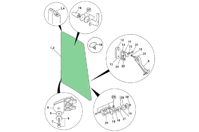Стекло боковое правое JCB 3CX/4CX (Р21) 827/80249 (1)