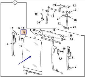 Стекло лобовое верхнее (765×845 мм) JCB JHN0178